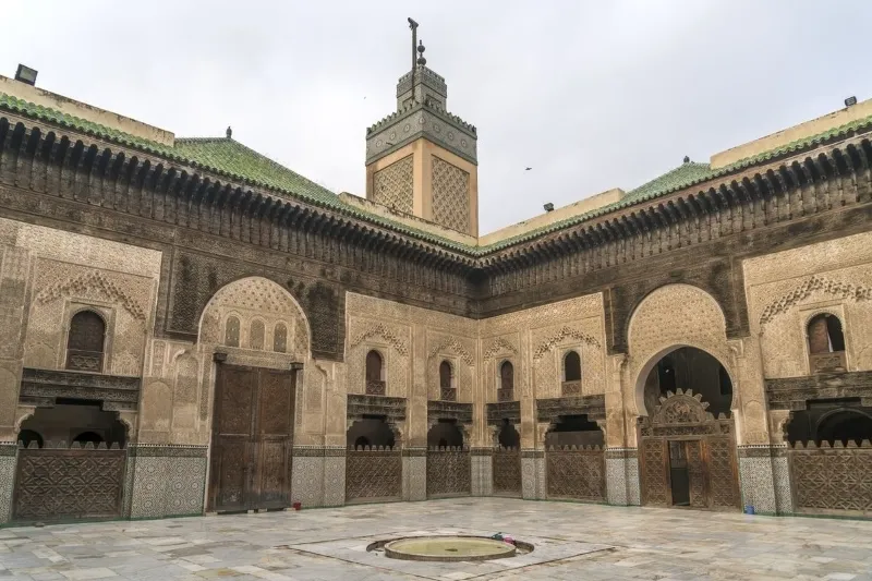 highlighting ornate designs and cultural elements of Fes, Morocco.